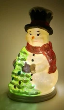 Snowman Vintage Inspired Glass LED Light Up 10" Resin Christmas Tabletop Decor