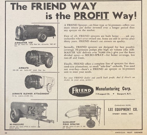 1959 AD.(XF22)~FRIEND MFG. CO. GASPORT, NY. FRIEND ORCHARD SPRAYERS | eBay