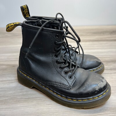 Martens Junior Kids 1460 Softy T Black Leather Lace Up ZIP Boots Size  13 US