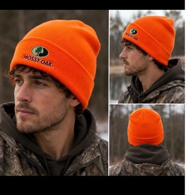 Mossy Oak Blaze Orange Beanie Hat Hunting Cuffed Fleece Lined RN 167668