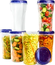 6 Pack Twist Cap Food Storage Containers with Blue Screw on Lid- 48 Oz Reusable