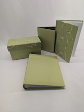 Green Photo Album Set w Storage Box Floral Embroidered Scrapbook Memory Keepsake