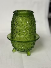 Vintage LE Smith Daisy & Button Green Fairy Lamp 5 inches