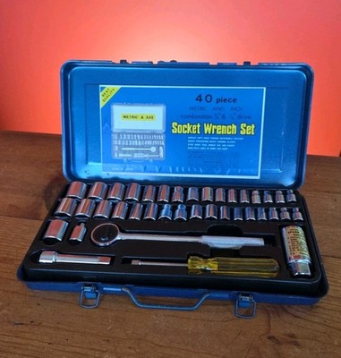 Vintage 1970's 80s 40 Piece Metric And Inch Combination Socket Tool Set Japan 