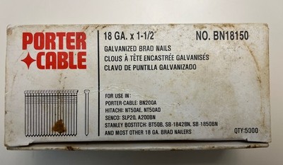 Porter Cable Galvanized Brad Nails 18ga Gauge x 1- 1/2 Qty 5000 BN18150 Finish