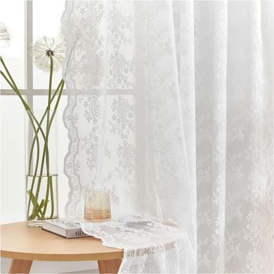 Vorhänge Fenster Shabby Chic Blumenmuster Netz 2er Pack Weiß 137cm