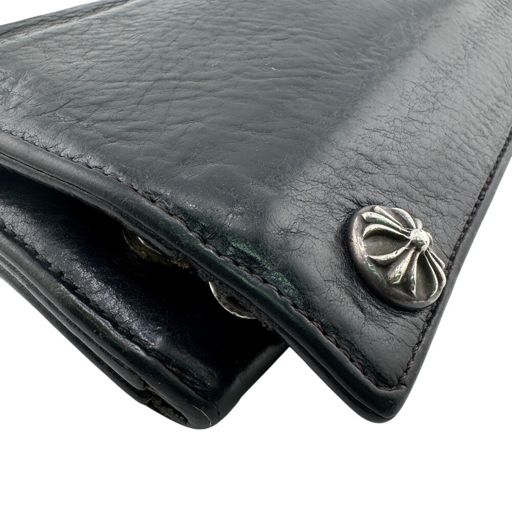 CHROME HEARTS Cross button long wallet leather Greasy Purse black leather mens thumbnail 3