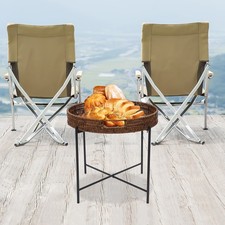 Black, Brown Small Round End Table Indoor Wicker Rattan Side Table,Round Tray