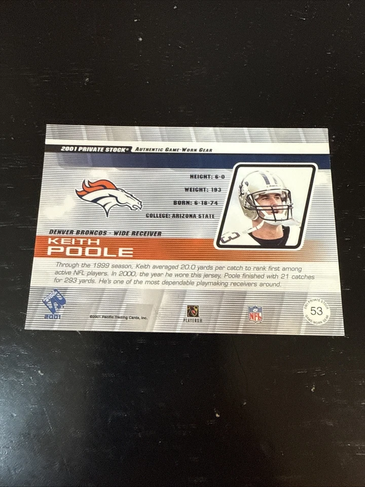 2001 Private Stock Game Worn Gear #53 Keith Poole Jersey Saints Broncos SP GU NM - Image 2 of 2