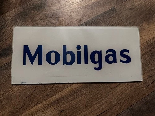 Vintage Mobilgas 10¾" x 4¾" Advertising Glass Gas Pump Name Plate Sign