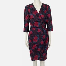 Vintage Tareti Howard Levi Colorful Floral Faux Wrap Back Zip Dress size 6P