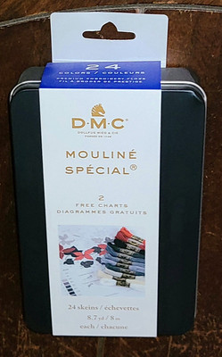 DMC 24pc MOULINE SPECIAL in Tin Embroidery Floss with 2 Charts (8.7yd Per Skein)
