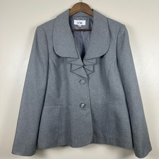 Le Suit Women's 18 Blazer Gray Ruffle Lapel Two Button Professional Jacket