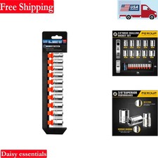 3/8 Inch Drive Socket Set 10 Pieces Metric 12-Point Chrome Vanadium