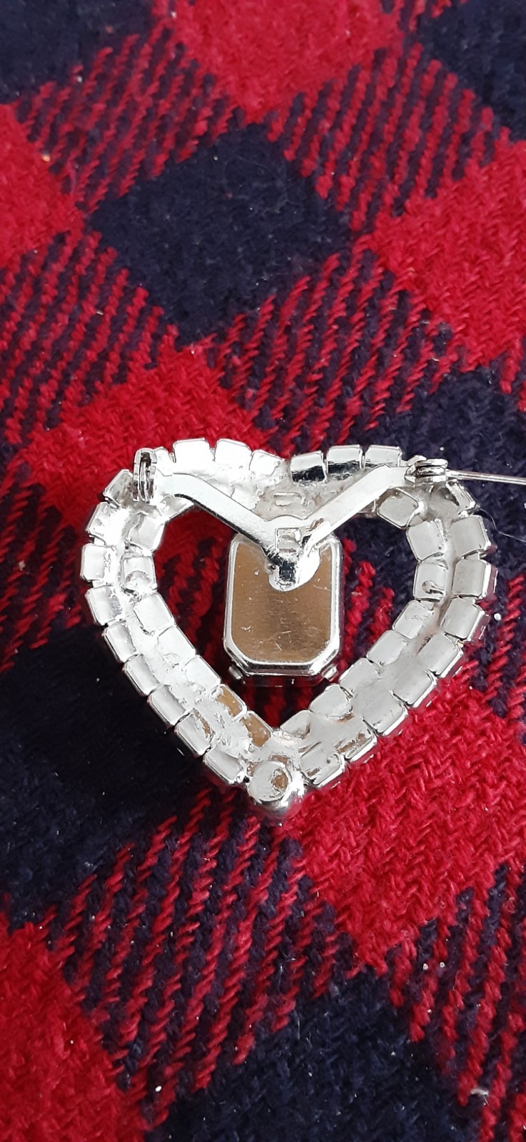 Rhinestone & large Ruby colored brooch vintage un… - image 2