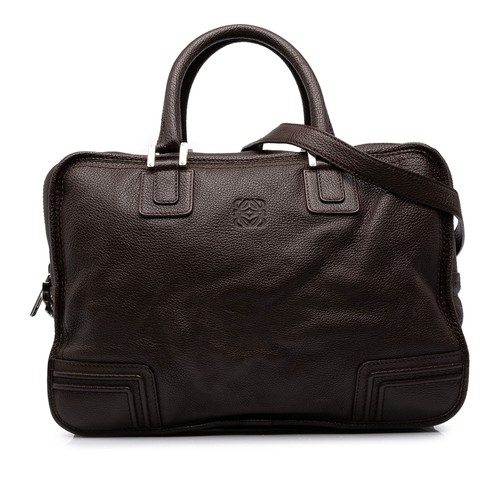 LOEWE Goatskin Amazona Business Bag Pre-Loved Dark Brown
