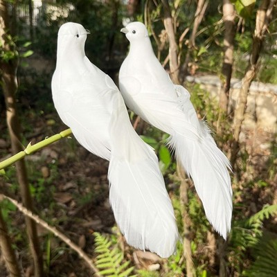 LWINGFLYER 2PCS White Peace Doves Feathered Love Birds 8-Inch Small, 2pcs 