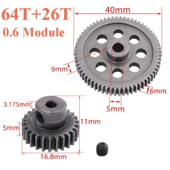 11184 Ritzel 17-26T / 64T Des Hauptzahnradmotors Aus Metall Für 1:10 RC HSP - Bild 4 von 4