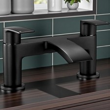 Bath Mixer Tap Black Waterfall Bathtub Taps Monobloc 1/4 Turn Bathroom Lever Tap