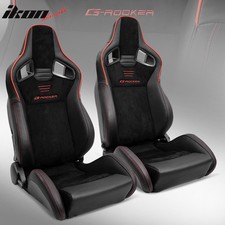 Universal Pair Reclinable Racing Seats Dual Slider Suede Pu Carbon Leather Red Universal Pair Reclinable Racing Seats Dual Slider Suede Pu Carbon Leather Red