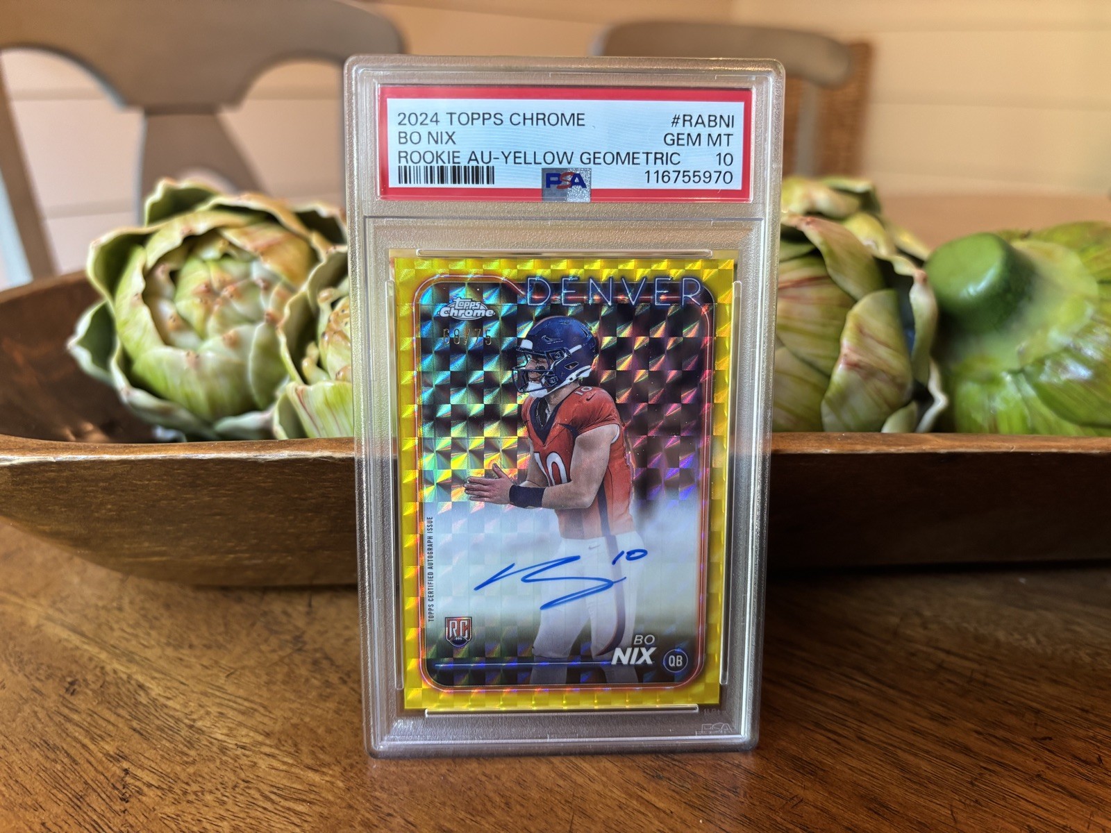 2024 TOPPS CHROME BO NIX RC AUTO VARIATIONS YELLOW GEOMETRIC /75 PSA 10 Gem Mint