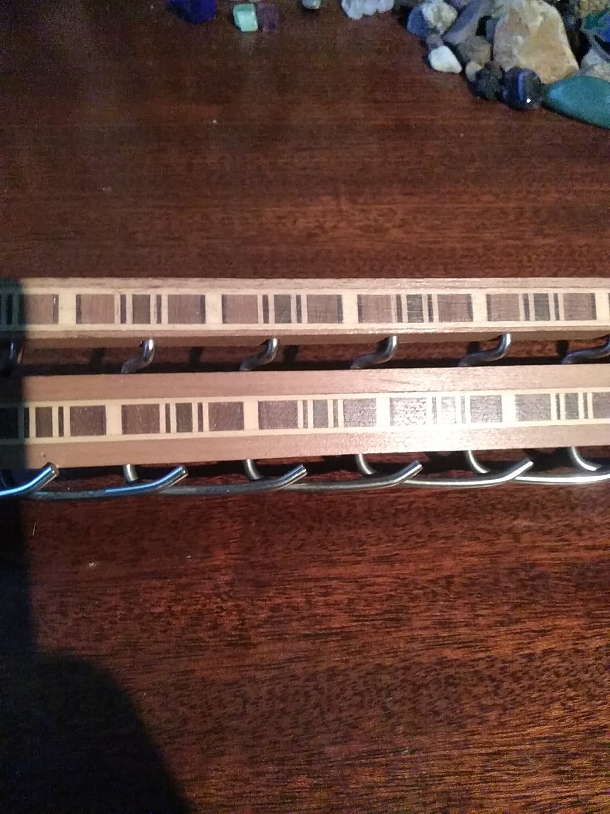 Vintage Antique Wooden Solid Inlay Wood Tie Rack Jewelry Necklace Hanger Rack