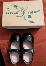 Little Imp Vintage 1950s Girls Black Patent Leather Shoes Size 4T Mary Janes