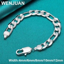 925 Sterling Silver Sideways Chain Bracelet Women Men Charm Fashion Jewelry