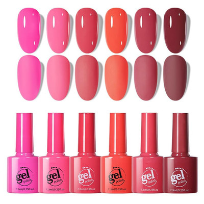 Hot Pink Gel Nail Polish Set 6 Colors Red Soak off Gel Polish Kit New Year Nails