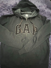 GAP Men's Full Zip Fleece Hoodie Gray Logo Pockets Long Sleeve Size L