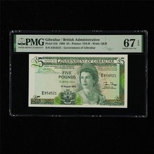 1988 Gibraltar British Administration 5 Pounds Pick#21b PMG 67 EPQ SuperbGem UNC