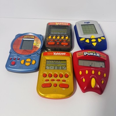 Lot Of 5 Vintage Handheld Game Yahtzee Milton Bradley Boggle Pocket Poker more