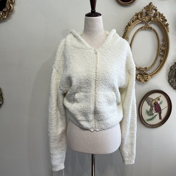 SKIMS Cozy Knit Zip Up Hoodie White Ivory Fuzzy Loungewear Size S/M