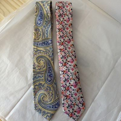 Necktie 2 Men s Pink Floral Blue Paisley Micro Print Nature Boho Spring Easter
