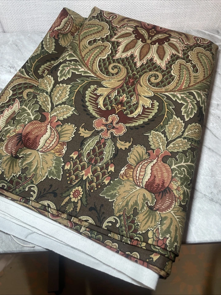 Raymond Waites Mill Creek DECOR FABRIC 2 yds 6 in BROWN GREEN REDS pomegranate - Image 2 of 4