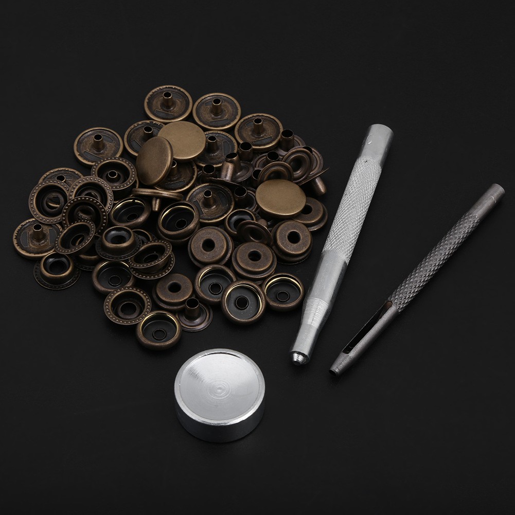 (bronze 3pcs Tool)Metal Press Stud Snap Button Fastener For Leather Clothes