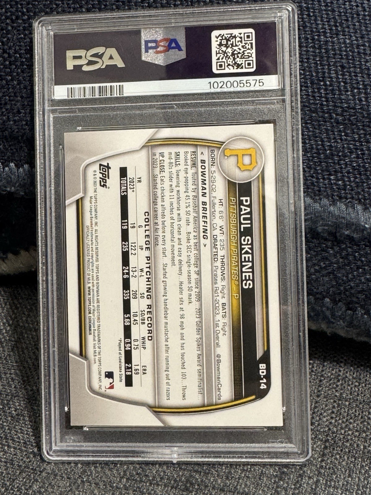2023 Bowman Draft Paul Skenes 1st Green # 08/99  Graded PSA 9 Rookie, CY young view 3