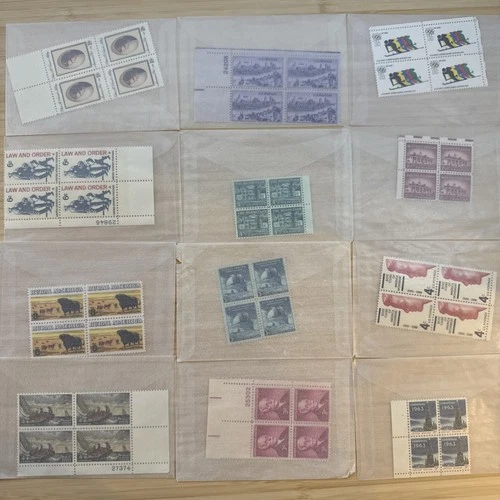 US Stamp Plate Block Lot 12 Blocks MNH MH Mint Collection Glassines Vintage