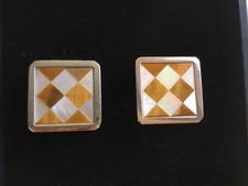 Cufflinks Silver Tone Tigers Eye & Mother of Pearl Inlays Excellent Condn Square
