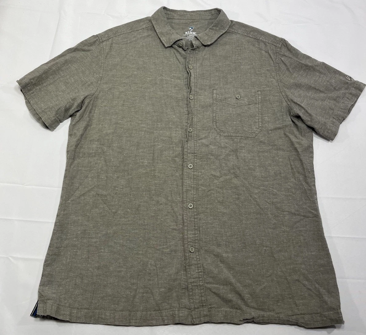 Kuhl Shirt Mens Large Brown Short Sleeve Button Down Pocket Outdoor Hiking Trail