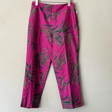 Finity Studios Women's Hot Pink Floral Pants 100% Silk Size 8 NWT