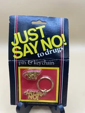 Vintage  1980’s  NIP EMSON JUST SAY NO TO DRUGS LAPEL PIN & KEYCHAIN