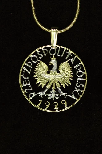 Collar colgante de moneda de águila polaca moneda polaca cortada a mano - 1" de diámetro, (# 257 Foto 3 de 3