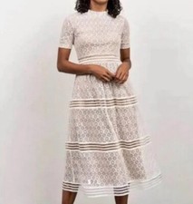 New Baltic Born Windsor Lace Tiered ￼Midi Dress Ivory Size Large