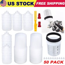 50 Pack Pps Cups Disposable Paint Spray Gun Cup Liners And Lid System 125 Mic
