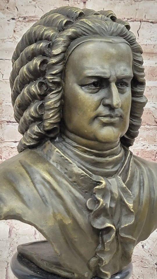 14" Marble Bronze Art Johann Sebastian Bach Bust Music Musician Head