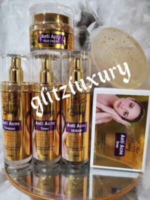5pcs. Glitzluxury anti Acne  face toner, face cream, Soap, Serum & Acne Cleanser