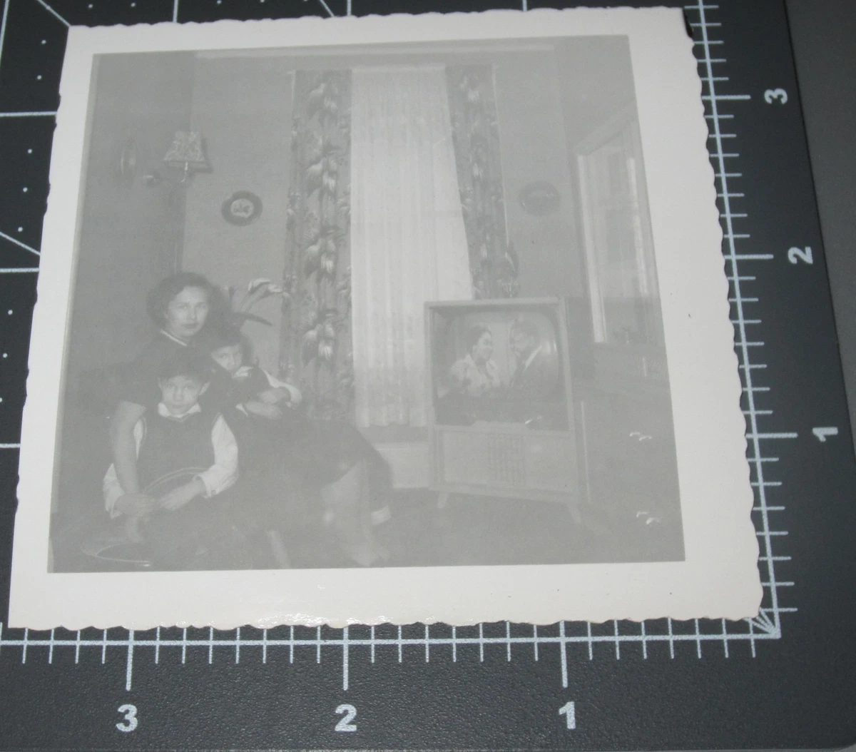 White Mom Sons Watching Black Television Show TV Set Kids Vintage Snapshot  Photo | eBay