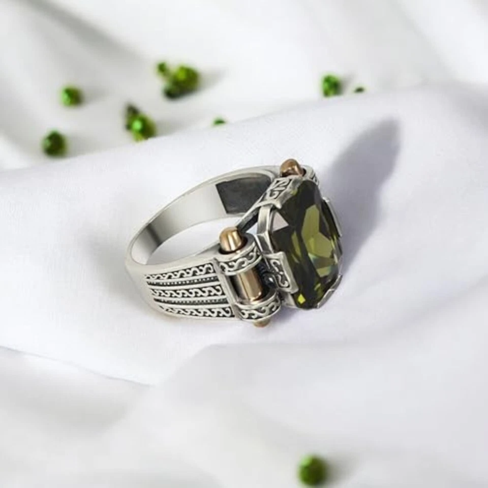 Men's Peridot Ring 925 Sterling Silver Turkish Jewelry Gemstone All Size - Image 3 of 4