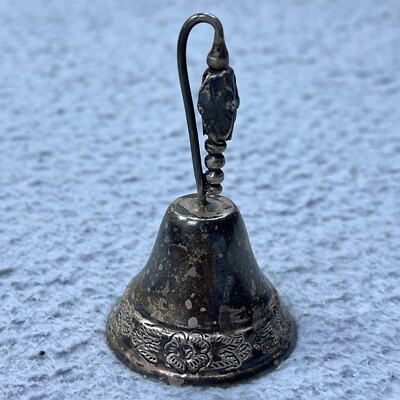 VTG Sterling Silver Blossom Dinner Bell Engraved Flowers Mexico Patina 49g 3.25''